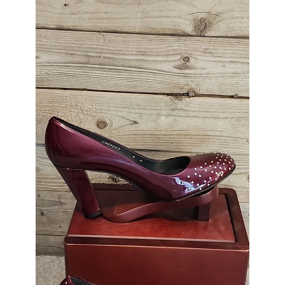 Stuart Weiztman Cranberry Red Patent Leather Stud… - image 2